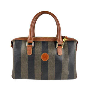 Fendi Pecan Shoulder Bag Coated Canvas Leather Brown